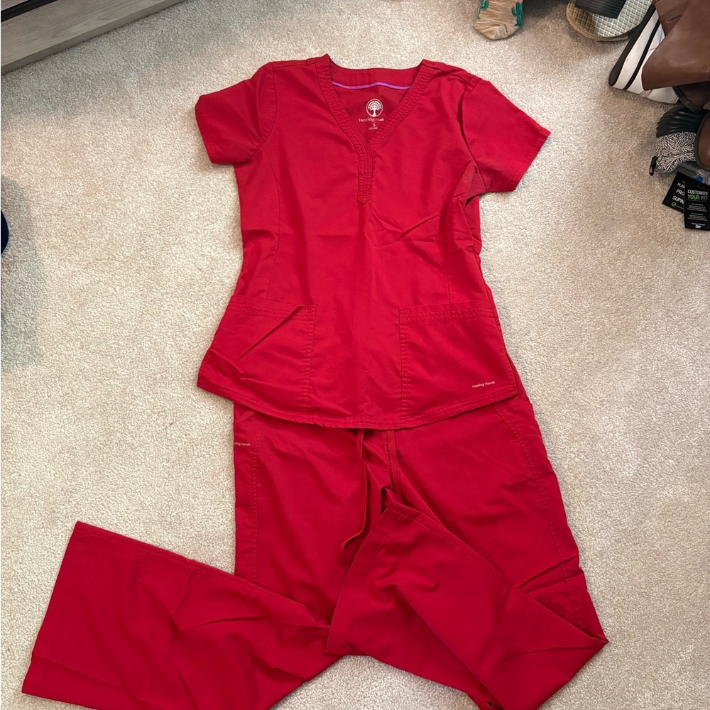Healing Hands Red Women's Scrub Set